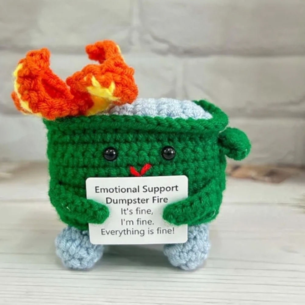 Emotional Support Dumpster Fire Green Crochet Figurine Plushie